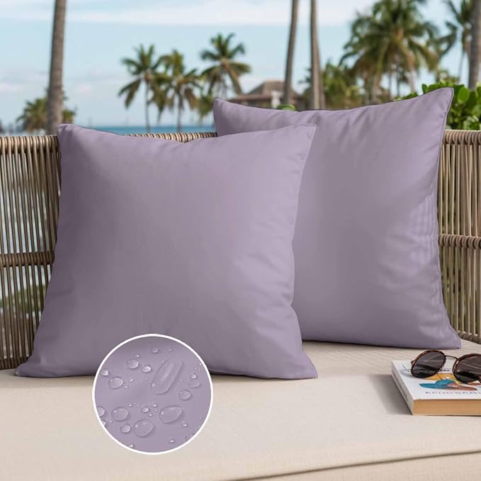 Throw Pillow Covers 20x20 Inch Set of 2, Purple Solid Color Waterproof Outdoor Pillow Covers, Aesthetics Contemporary Luxury Decorative Cushion Pillowcases for Couch, Sofa, Bed, Garden, Patio