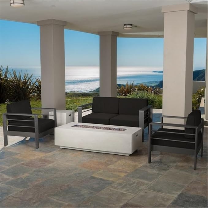 GDFStudio Noble House Cape Coral 5 Piece Outdoor Aluminum Conversation Set in Gray