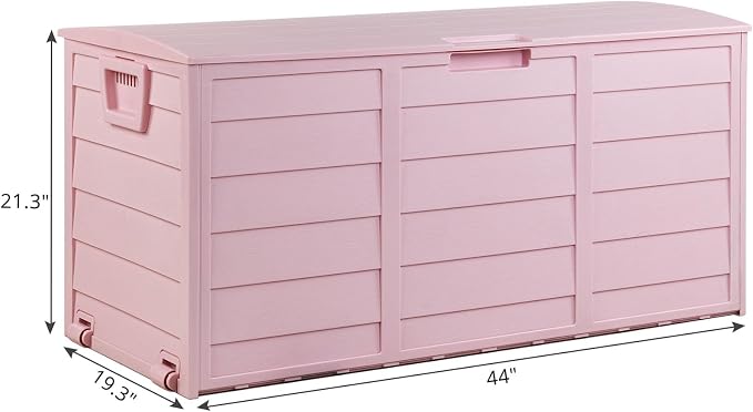 75 Gallon Outdoor Deck Box, Lockable Patio Outdoor Storage Box with Wheels, Waterproof Deck Storage Boxs for Furniture, Garden Tools Poolside and Tools Storage, Pink