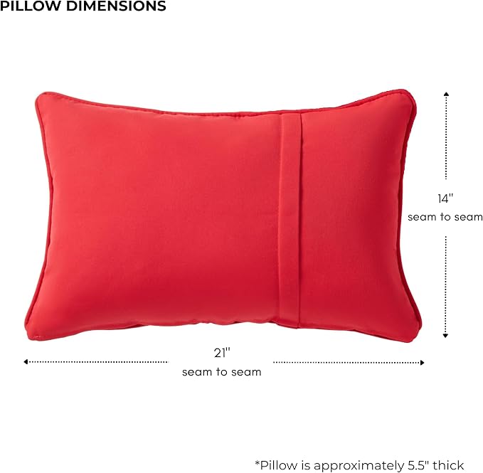 Sunbrella Rectangular Outdoor Throw Pillows 21x14 Set of 2 - Corded Lumbar Patio Accent Pillows with Pleated Design & Removable Zipper Covers – Weather & Fade Resistant Pillows, Canvas Jockey Red