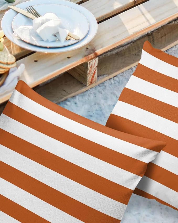 Outdoor Pillows 26x26 Waterproof Outdoor Pillow Covers Orange White Stripes Polyester Throw Pillow Covers Garden Cushion Decorative Case for Patio Couch Decoration Set of 2 Geometric