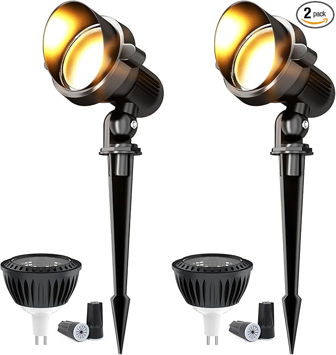 Landscape Lights Outdoor 12v: 10W MR16 Low Voltage LED Landscape Lights 12-24V 3000K Warm White - Front Door Walkway Small Yard Lighting for homeowners - 2 Pack