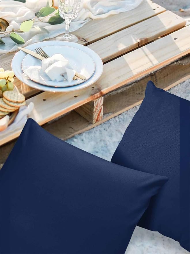 Outdoor Waterproof Throw Pillow Covers Set of 2 Navy Blue Pillowcases 20x20 Inches Solid Color Patio Decorative Pillows Cushion Case Patio Pillows for Couch Bed Chair Garden