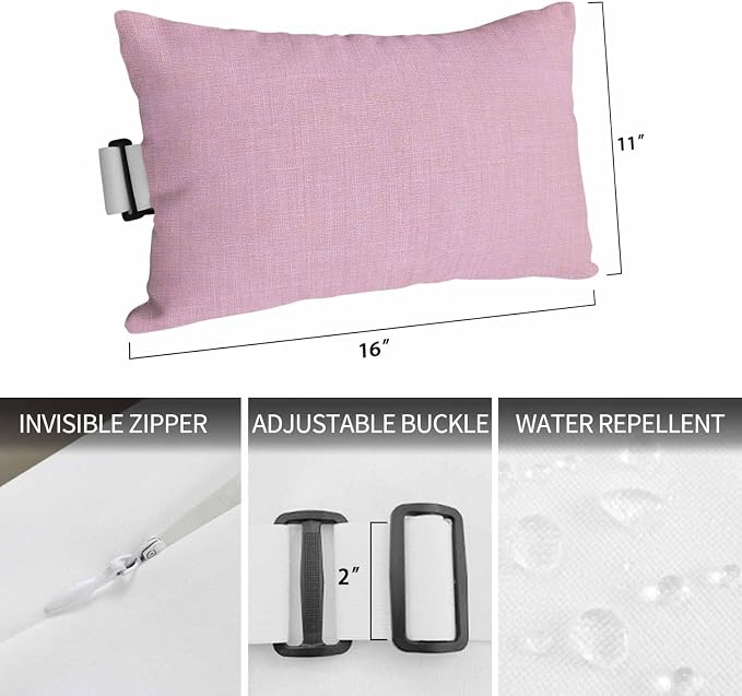 Pink Outdoor Lumbar Pillow 11x16 Inch, Farmhouse Burlap Solid Pink Color Modern Linen Texture Waterproof Throw Pillow Covers with Insert, Decorative Chair Cushions for Patio Garden Recliner