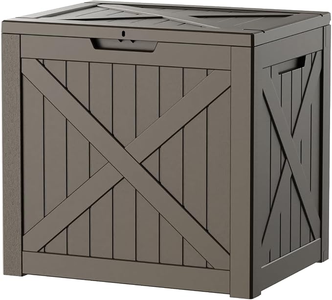 Pepe Tee Waterproof Resin Deck Box, Outdoor Storage Bin for Patio Furniture Cushions, All-Weather Garden Organizer & Seating Bench, Coffee