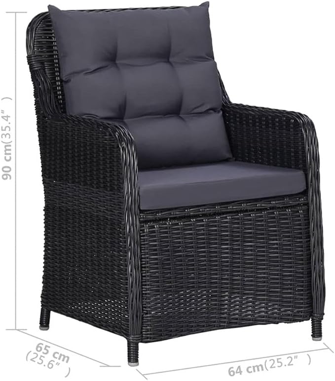 Afuera Living 5-Piece Contemporary Patio Dining Set, Black Finish, Rattan/Acacia Wood Construction, Weather-Resistant Cushions, Modern Outdoor Table and Chairs for Garden or Deck