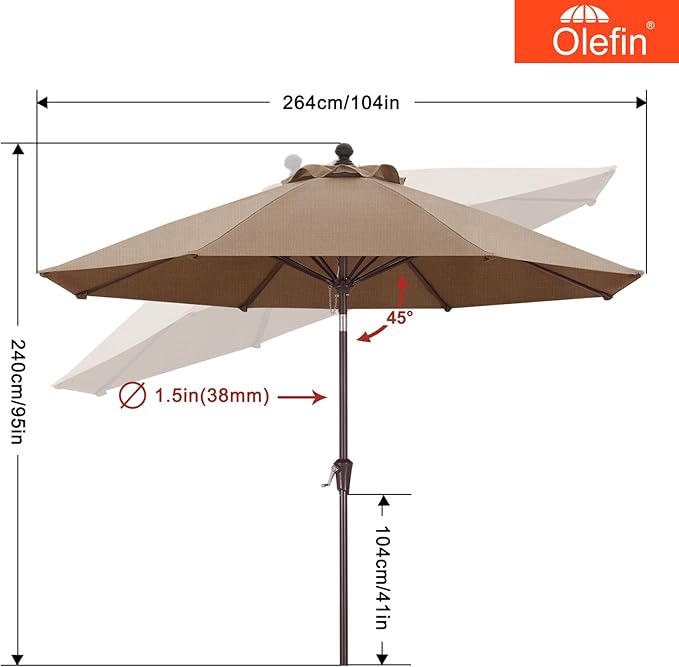 MASTERCANOPY Olefin 5-Year-Non-Fading 9ft Patio Umbrella with Tilt and Crank, Large UV Resistant Outdoor Table Umbrella with 8 Fiberglass Ribs for Deck, Yard & Market, Dark Brown