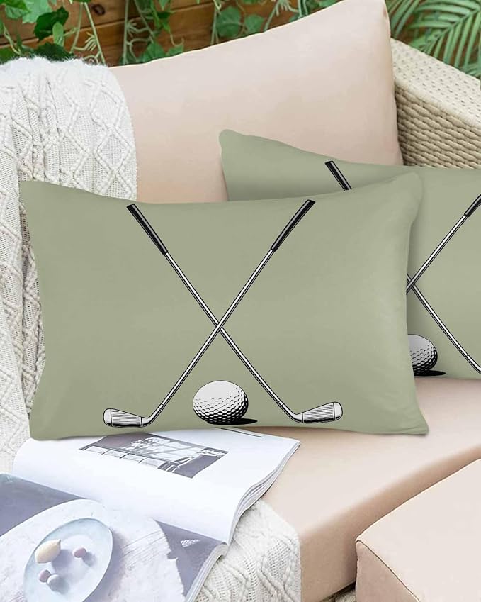 Vandarllin Outdoor Throw Pillows Covers 20x12 inch Set of 2 Waterproof Golf Ball Club Decorative Zippered Cushion Covers for Patio Furniture, Game Sports Sage Green Lumbar Pillowcases