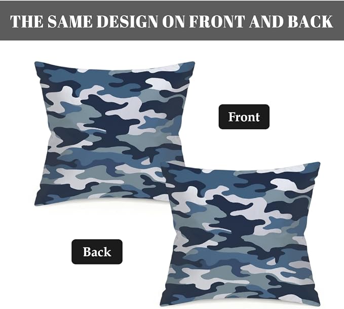 20x20 Inch Outdoor Pillow Covers Set of 2 Waterproof Throw Pillow Covers Decorative Couch Cushion Covers Navy Camouflage,Camo Theme Square Pillowcases Protectors for Patio Garden Sofa