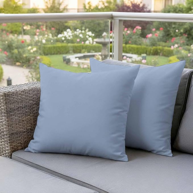 Light Blue Outdoor Pillow Covers 24"x24" Set of 2, Solid Color Waterproof Throw Pillow Covers for Patio Furniture, Decorative Cushion Covers for Porch