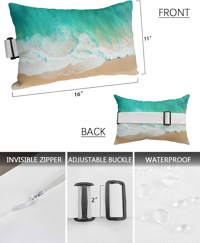 Outdoor Lumbar Cushions with Inserts, Beautiful Green Beach Sea Patterns Waterproof Fluffy Fade Body Pillows, Patio Furniture Pillow for Home Balcony Garden Decor 11x16IN