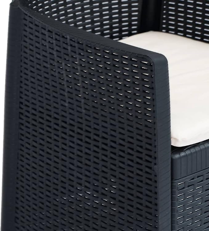 7 Piece Outdoor Dining Set with 6 Chairs and Cushions, Anthracite Rectangular Patio Table and Chairs Set, Faux Rattan Plastic Dining Furniture for Outside Backyard Garden Terrace