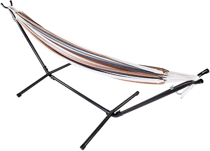 Ferty Hammock with Stand 300 lbs Capacity, Camping Double Hammock with Space Saving Steel Stand and Carry Bag for Indoor/Outdoor Garden Backyard Patio (US Stock)