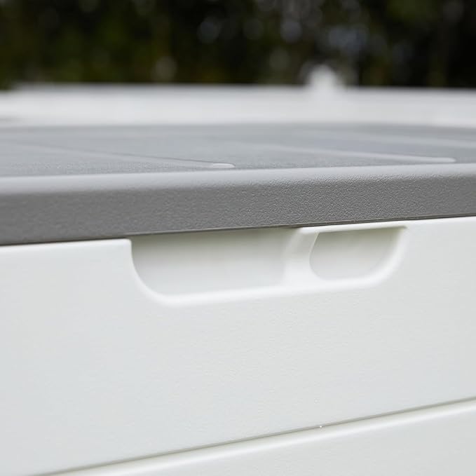 Outdoor Storage Box, 100 Gallon Plus Resin Deck Box Waterproof for Patio Furniture, Garden Tools and Pool Accessories, Lockable UV-Resistant Storage Bin Bench Cabinet for Outside, White