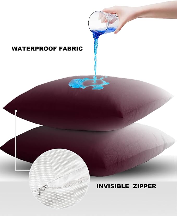 Prime Leader Outdoor Waterproof Pillow Covers Set of 2, Romantic Burgundy Gradient Patio Throw Pillow Covers, Decorative Cushion Case for Couch Sofa Furniture Garden, 24x24 Inch