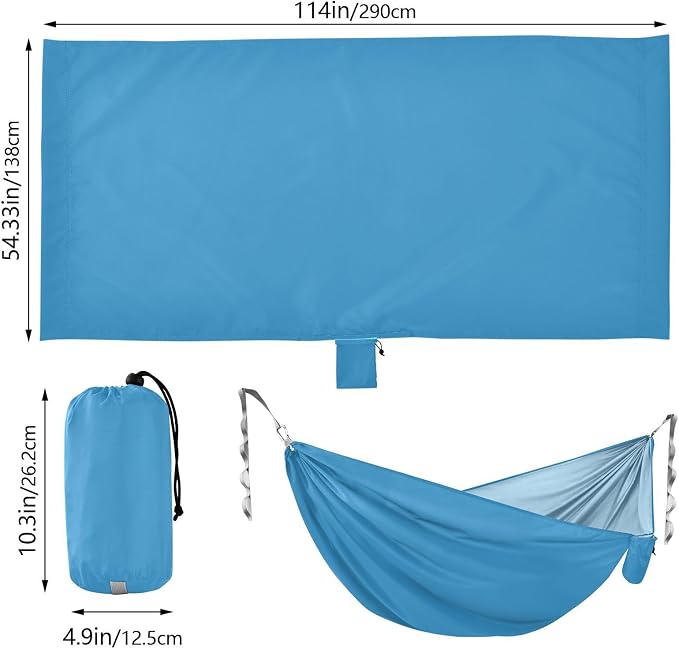 Blue Solid Color Camping Hammock, Portable Lightweight Single Hammock with Tree Straps and Aluminum Carabiners, 114" x 54" Travel Hammock for Hiking Backpacking Beach
