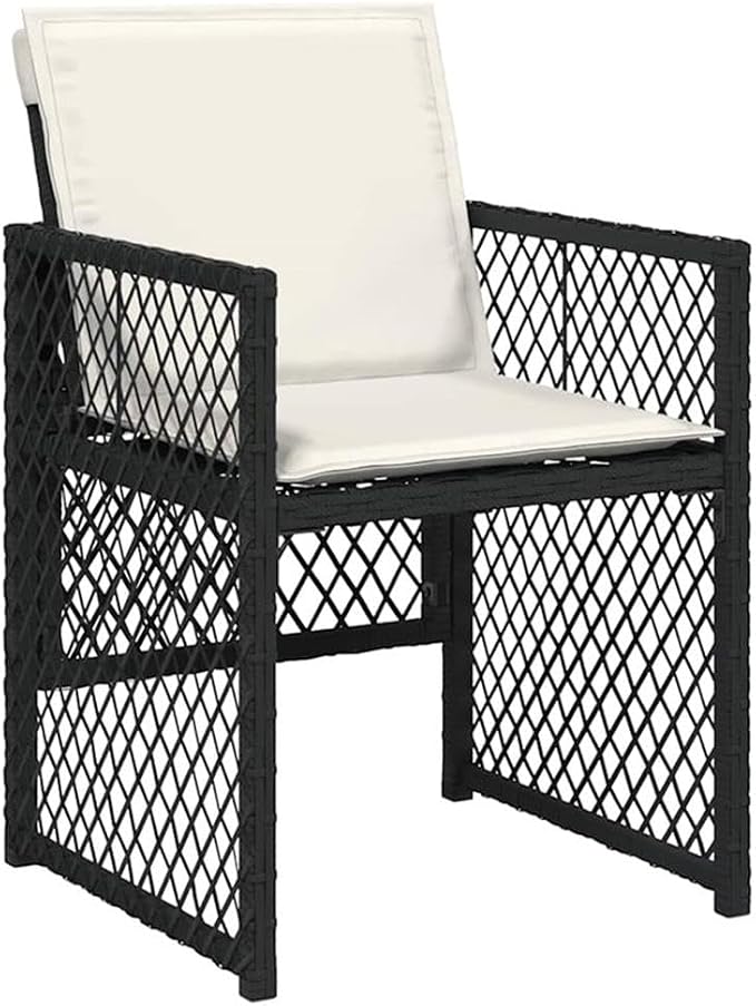 Afuera Living 5 Piece Patio Dining Set, UV-Protected Poly Rattan and Solid Acacia Wood, Black/Cream White, Foldable Chairs with Cushions, Modern Outdoor Furniture for Garden, Terrace, or Patio Use