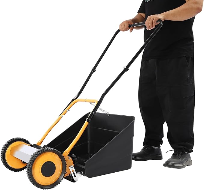 14-Inch 5-Blade Push Reel Lawn Mower, Walk-Behind Steel Lawn Mowers for Small Yards & Gardens
