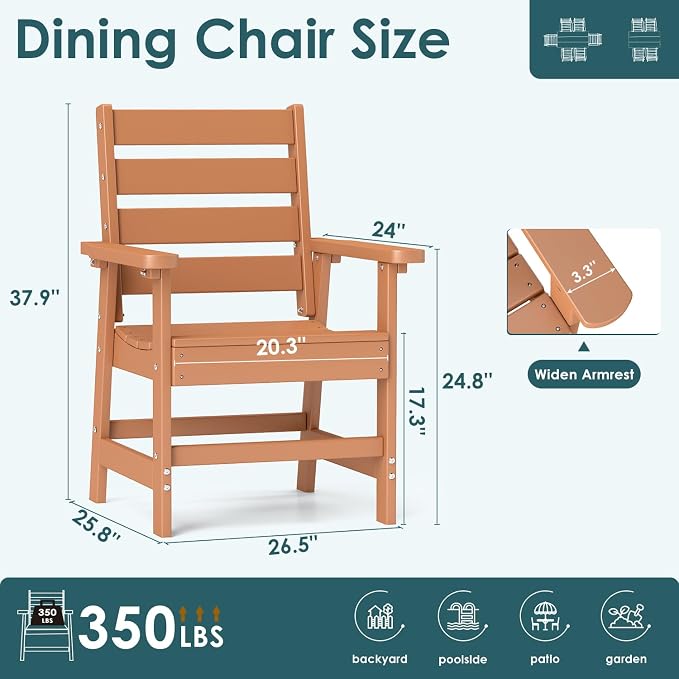 IVY&LANE Outdoor Dining Chair | HDPE | Teak | All Weather | Arm Chairs | Patio Furniture | for Poolside Lawn Garden Backyard