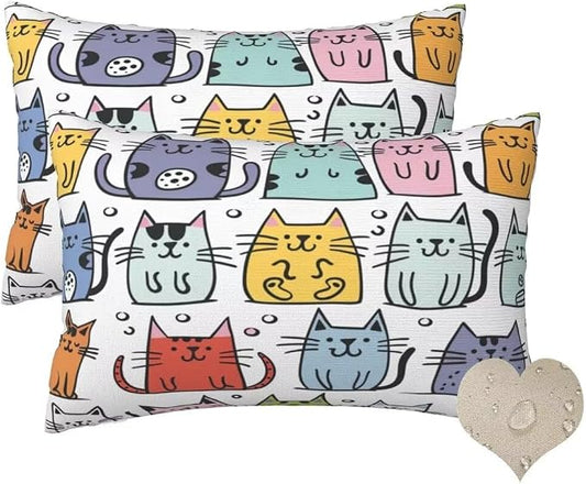 Outdoor Pillows Waterproof Set of 2 Outdoor Pillow Covers 16x24 Inch, Cute Throw Pillows Rectangle Cat Pillow Covers, Garden Decorative Pillows Outdoor Pillows for Patio Furniture Car Home Decor-hs417