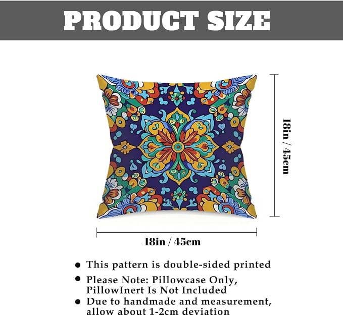 18x18 Inch Outdoor Pillow Covers Set of 2 Waterproof Throw Pillow Covers Decorative Couch Cushion Covers Mexican Style Floral Square Pillowcases Protectors for Patio Garden Sofa