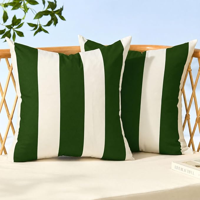 Allorry Outdoor Pillow Covers 20x20 Dark Green Striped Outdoor Decor 007M20 | Striped Pillow Covers|for Spring Summer Outdoor Waterproof Garden Patio Furniture Sofa Bed Home Decor