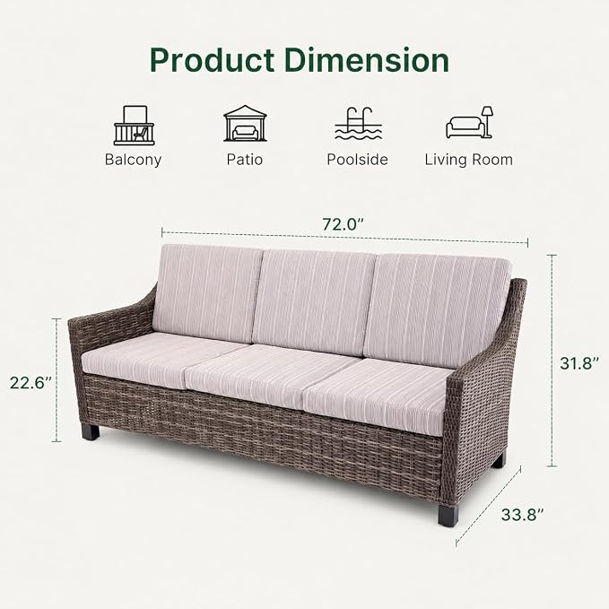 Wicker Patio Conversation Set, Outdoor Patio Chair Set with Deep Seating, Wide Armrests & Thick Cushions, All-Weather Outdoor Furniture Set for Patio, Porch, Deck & Backyard