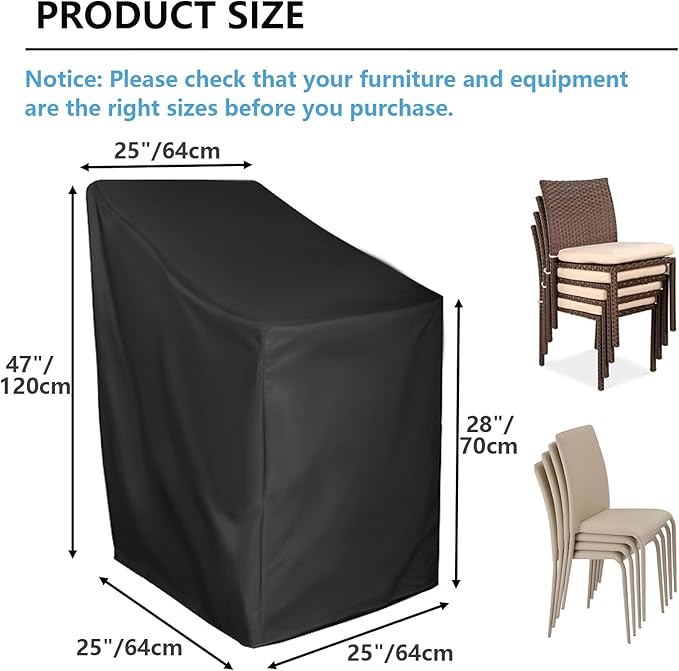 Outdoor Chair Covers, 4 Pack Waterproof Patio Stackable Chair Cover Outdoor Patio Furniture Covers Stack Cover, Fits 4-6 Stackable Dining Chairs, 25"W x 25"D x 47"H