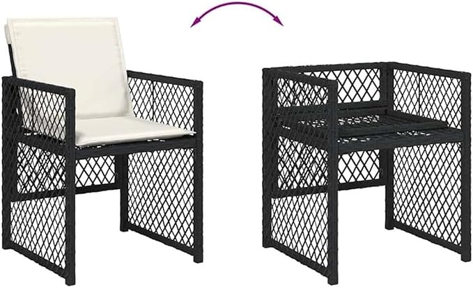 Afuera Living 5 Piece Patio Dining Set, UV-Protected Poly Rattan and Solid Acacia Wood, Black/Cream White, Foldable Chairs with Cushions, Modern Outdoor Furniture for Garden, Terrace, or Patio Use
