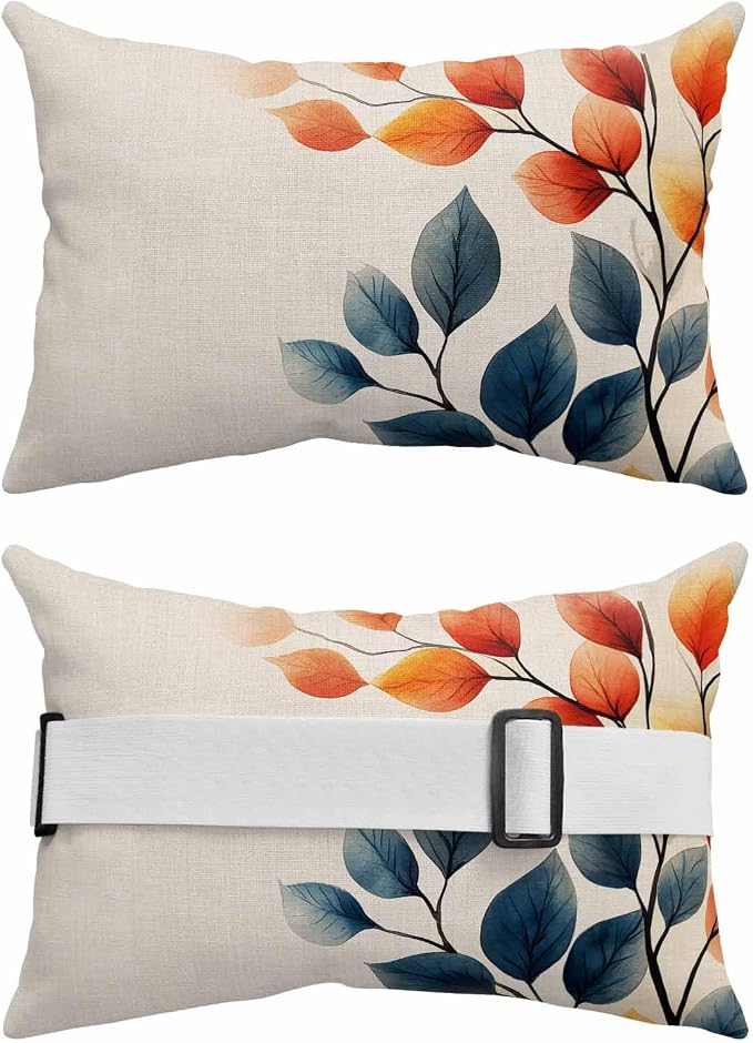 Outdoor Pillow for Chaise Lounge Chair, Farmhouse Orange Blue Leaves Waterproof Throw Pillow 11x16in Set of 1,Recliner Head Pillows for Garden Beach, Country Watercolor Botanical Patio Pillowcase