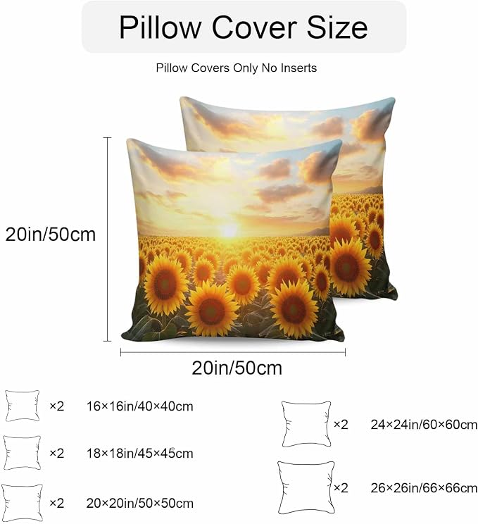 Sunflower Floral Waterproof Outdoor Pillow Covers Set of 2 Home Decor, Summer Pastoral Botanical Flowers Pillowcase Patio Pillow Covers for Couch Bench Furniture Garden 18x18in