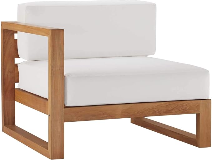 Modway EEI-4255-NAT-WHI-SET Upland Patio Teak Wood 3-Piece Sectional Sofa Set, Natural White
