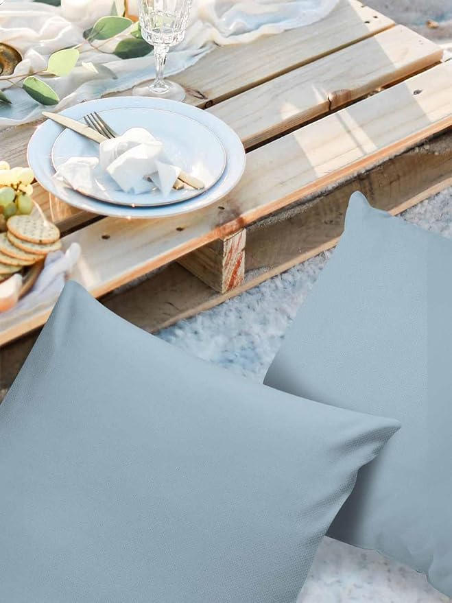 Outdoor Waterproof Throw Pillow Covers Set of 2 Winter Sky Blue Pillowcases 20x20 Inches Solid Color Patio Decorative Pillows Cushion Case Patio Pillows for Couch Bed Chair Garden
