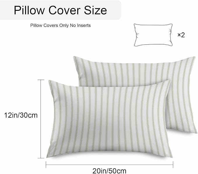Sage Green Striped Outdoor Pillow Covers 20x12 Inch Lumbar Pillow Covers Set of 2 Waterproof Decorative Throw Pillow Cases Sage Green White Stripes Farmhouse Cushion Covers for Patio Furniture Garden