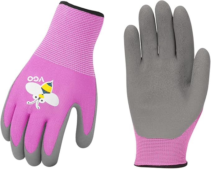 Vgo... 1-Pair Age 5-7 Kids Gardening Gloves, Children Yard Work Gloves, Soft Safety Rubber Gloves (XXS, Purple, KID-RB6013)