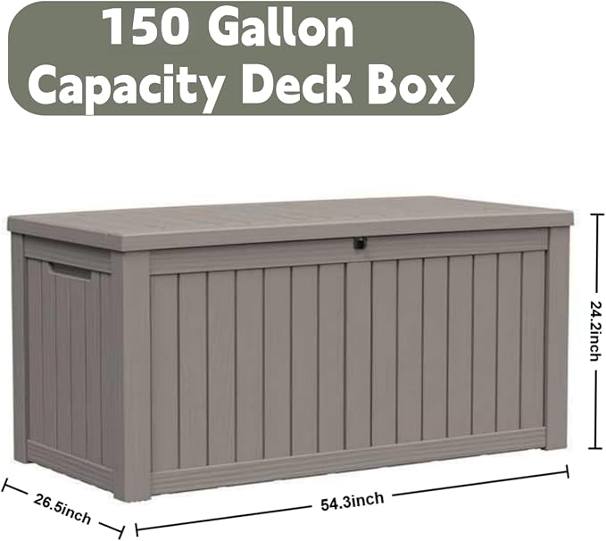 Outdoor Storage Deck Box, Large Patio Container for Garden Tools, Cushions and Yard Accessorie.Lockable Waterproof Resin Weatherproof Storage Container (Light Brown, 150 Gallon)