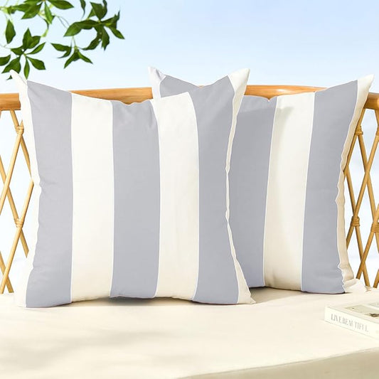 Allorry Outdoor Pillow Covers 16x16 Gray Striped Outdoor Decor JB007P16 | Striped Pillow Covers|for Spring Summer Outdoor Waterproof Garden Patio Furniture Sofa Bed Home Decor