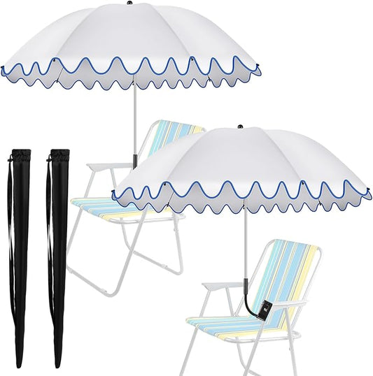 Abbylike 2 Pcs Scalloped Chair Umbrella with Universal Adjustable Clamp 38'' Portable Wheelchair Umbrella UPF 50+ Camping Chair Parasol with Bag for Outdoor Patio Lawn