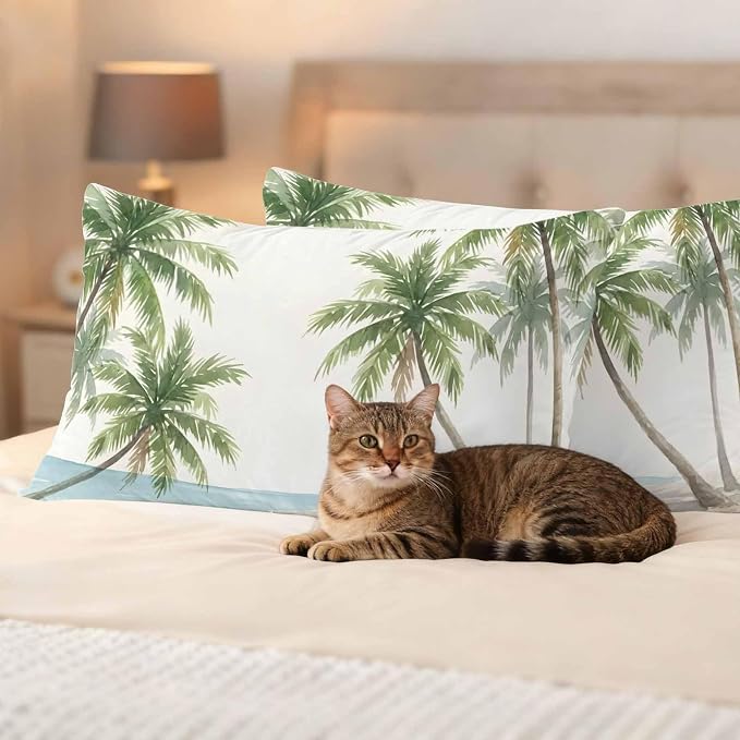 Yukro Coastal Beach Palm Tree Outdoor Waterproof Pillow Covers Pack of 2, Watercolor Coconut Tree Summer Throw Pillowcases Decorative Cushion Covers for Garden Patio Tent Sofa Couch, 20x12 inch