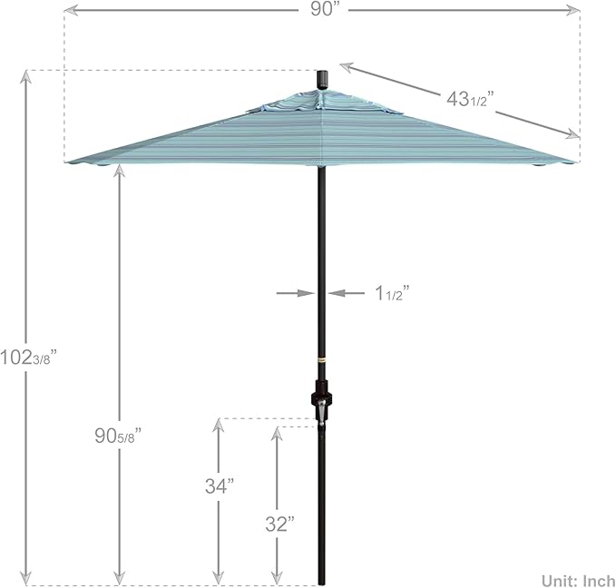 California Umbrella 7.5' Rd. Aluminum Patio Umbrella, Crank Lift, Collar Tilt, Bronze Pole