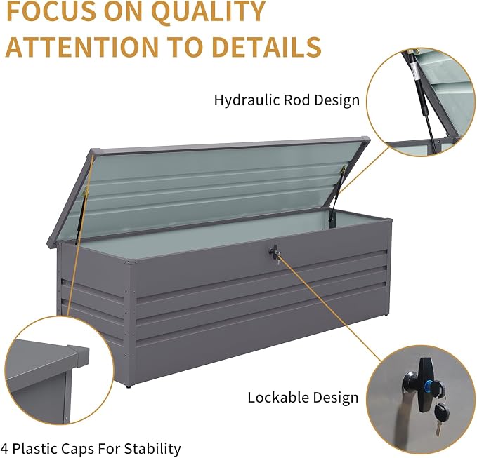 260 Gallon Metal Deck Box, Lockable Patio Waterproof Outside Storage Box, Extra Large Outdoor Storage Box for Furniture, Garden Tools and Pool Supplies Storage,Gray