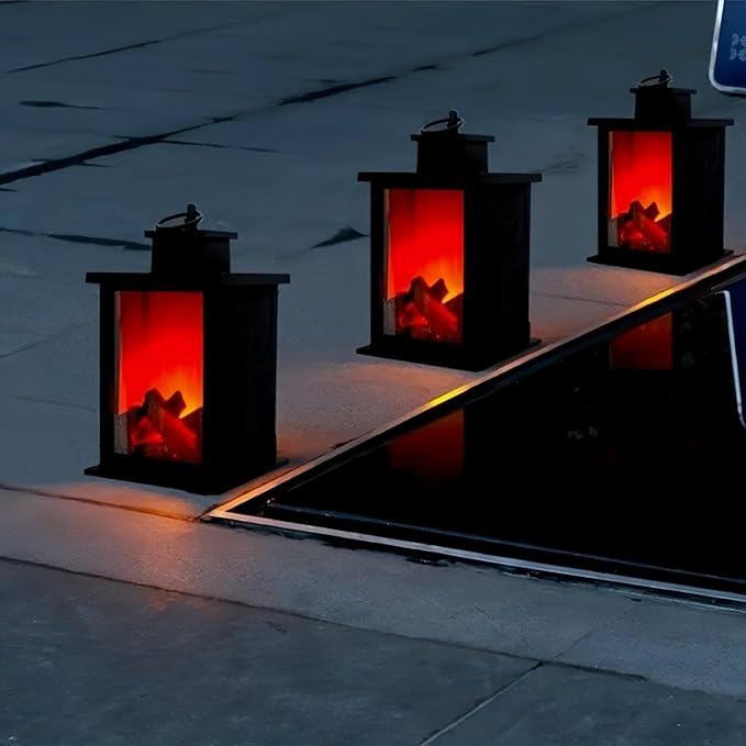 Simulated LED Fireplace Lantern Battery Powered Flameless Light with Simulation Flame Table Decorative Lamp Mini Fireplace Ornament for Cozy Home Decor Free Standing Electric Log Burner