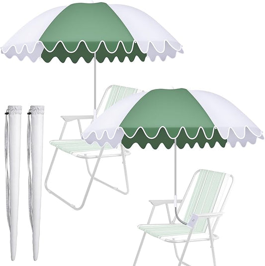 Abbylike 2 Pcs Scalloped Chair Umbrella with Universal Adjustable Clamp 38'' Portable Wheelchair Umbrella UPF 50+ Camping Chair Parasol with Bag for Outdoor Patio Lawn