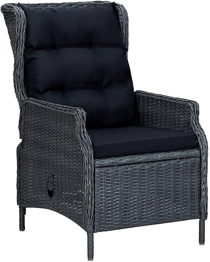 9pc Dark Gray Acacia 71 Patio Dining Set, Curved-Leg Table, PE Rattan Chairs with Cushions, Outdoor Furniture