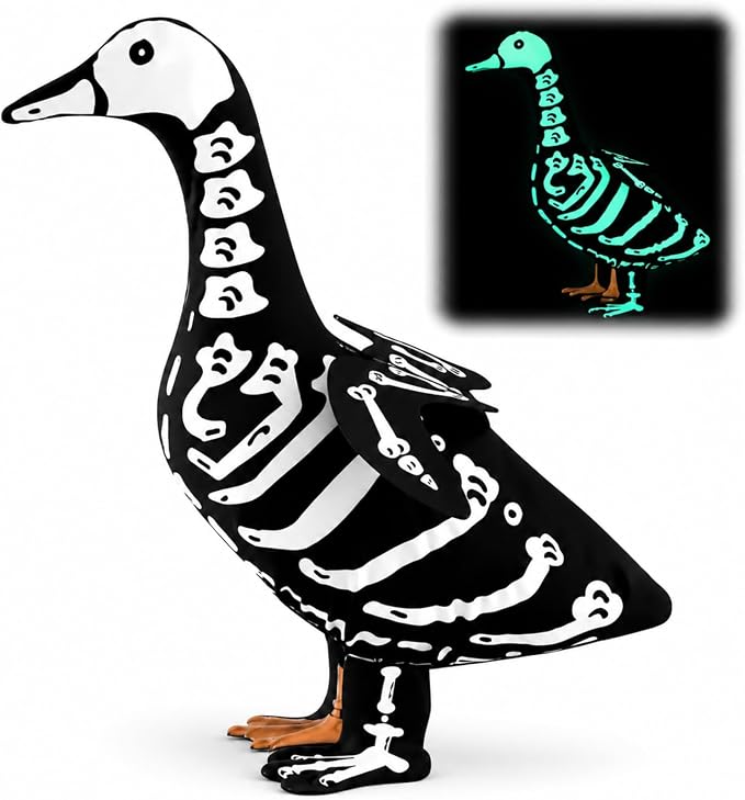 Halloween Porch Goose Outfits Skeleton Costume for 23'' 17" Cement Porch Goose Statue Skeleton Clothes Accessories for Halloween Outdoor Patio Yard Lawn Decoration(23")