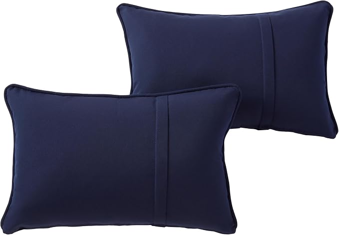 Sunbrella Rectangular Outdoor Throw Pillows 21x14 Set of 2 - Corded Lumbar Patio Accent Pillows with Pleated Design & Removable Zipper Covers – Weather & Fade Resistant Pillows, Canvas Navy