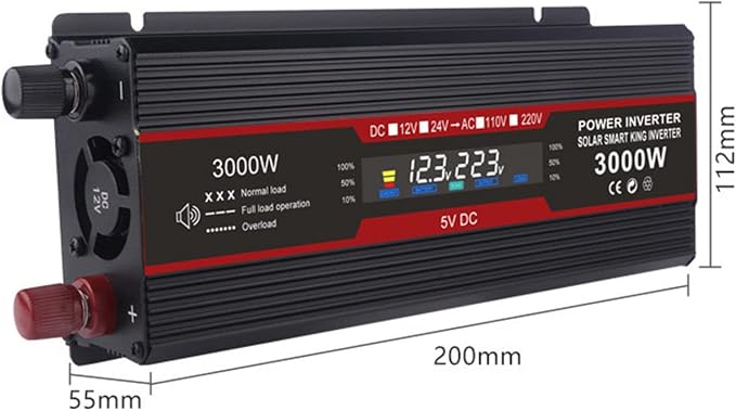 3000W 4000W 6000W Car Inverter DC 12V 24V to AC 110V 220V Modified Sine Wave Power Voltage Converter with Smart Digital Display Screen,3000W-12V