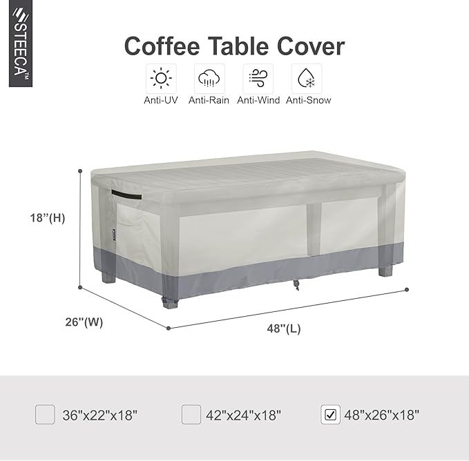 Patio Coffee Table Cover, Waterproof Rectangular Small Side Table Cover for Outdoor Furniture 48L x 26W x 18H inch