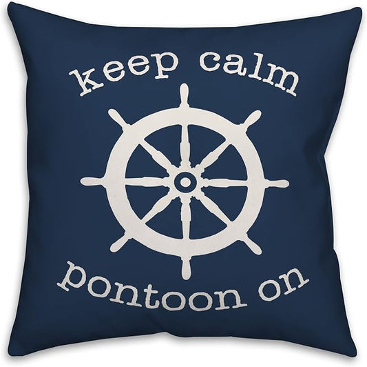 Keep Calm and Pontoon On Indoor/Outdoor Pillow | Decorative Pillows for Living Room Couch Bed Sofa Patio, Fluffy Soft Cushion | Water Resistant Blue, 18x18