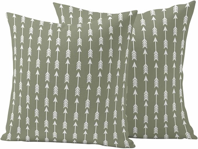 Arrow Outdoor Pillow Covers 26"x26" Set of 2, Abstract Rustic Western Tribal Geometric Arrow Sage Green Waterproof Throw Pillow Covers for Patio Furniture, Decorative Cushion Covers for Porch